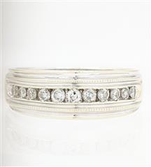 14K 8.9g Solid White Gold Diamond Channel Beaded Wedding Band Men Ring Size-10.5